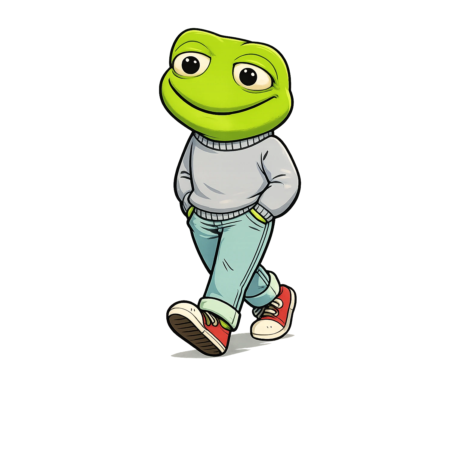 Chill Toad walking with hands in pockets